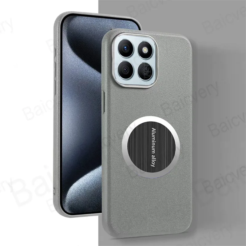 لهاتف Honor X7D 5G / 400 Smart 5G غطاء خلفي ناعم من الجلد الفاخر مع ملصق صفائح حديد