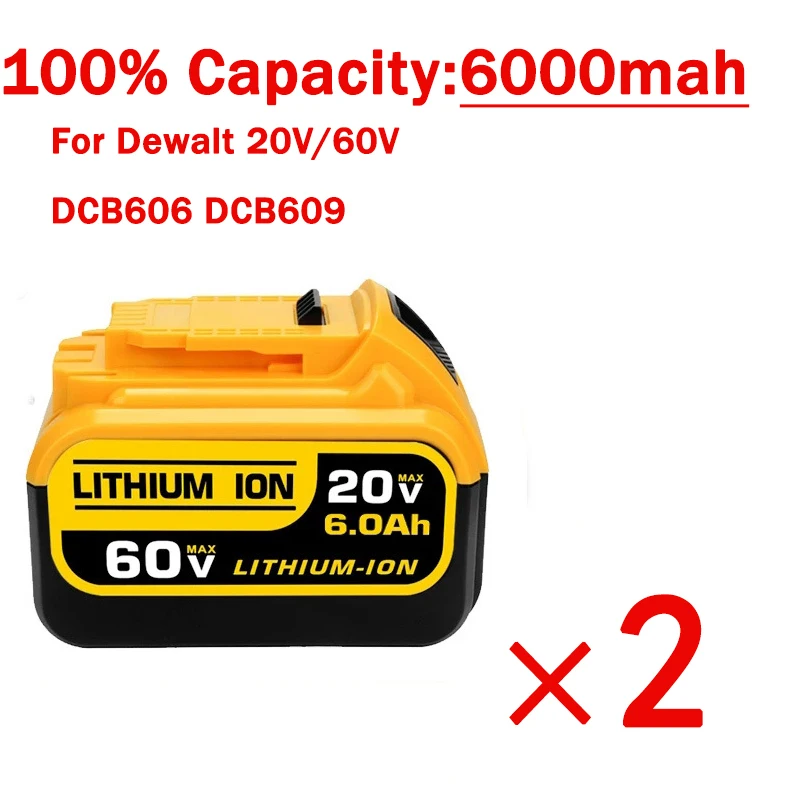 2Pcs Batteries For Dewalt 20V 60V Battery 100% 6000mAh DCB200 DCB203 DCB204 DCB205 DCB206 DCB209 Power Tool