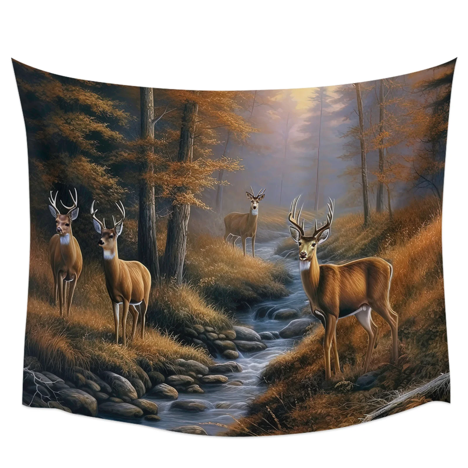 Forest Deer Creek Tapestry Wall Hanging Boho Wall Tapestry Xmas Bedroom Living Room Decor Hanging Cloth