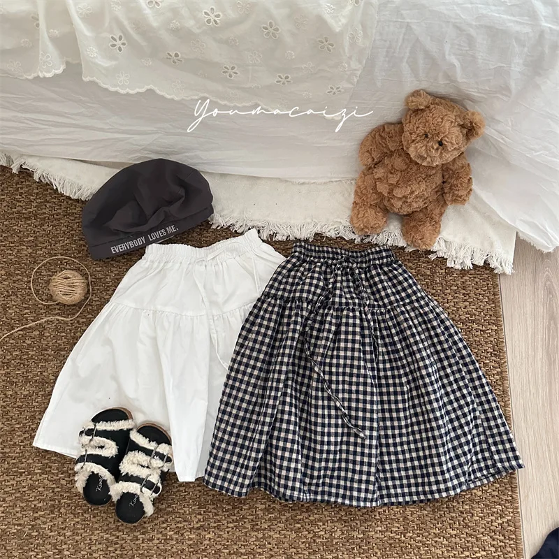 2026 Autumn New Children's Simple Skirt Korean Spring Children's Clothing Cotton Versatile Plaid Girls Strap Skirt