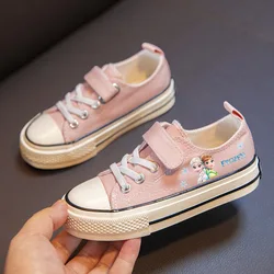 Disney Girls' Shoes Summer Spring Children's Canvas Elsa Princess Shoes Low-top Sneakers Girls' Purple Frozen Canvas Shoes