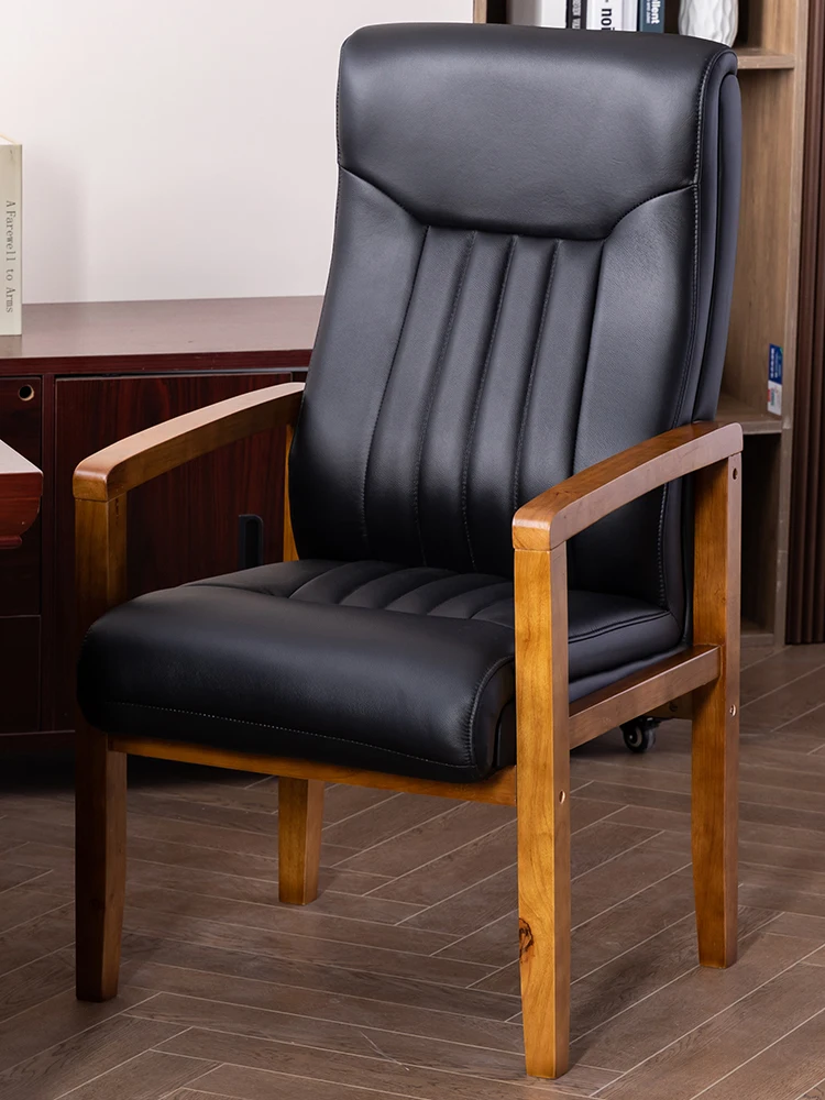 Four-legged solid wood conference chair, fixed armrest, boss chair, home backrest, class front chair