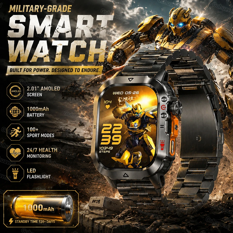100% Original Series 2.01'' GPS Military Smart Watch 1000mAh Battery Flashlight 5.0 Bluetooth Call 5ATM Waterproof Bracelet man
