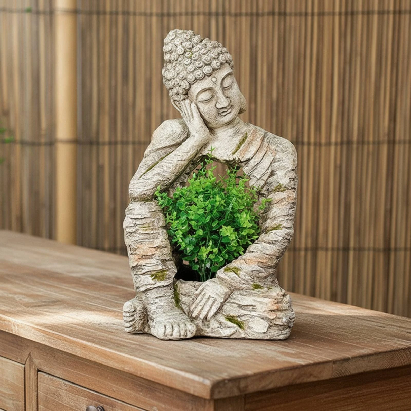 Mineral Oxide Oxide Buddha Planter Statue Peaceful Meditating Buddha Statue with Hollow Torso Serene Long-Lasting for Garden