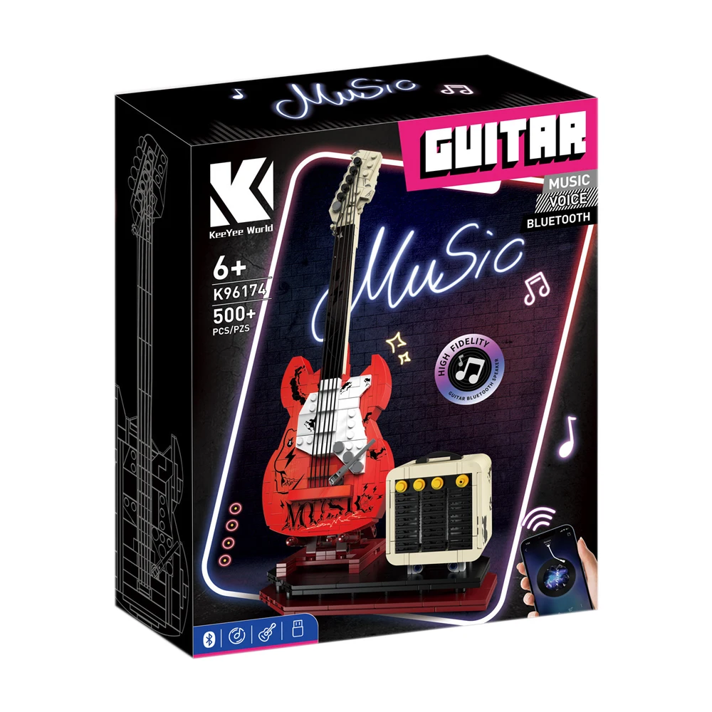 

IN STOCK K96174 MOC Idea Bluetooth Speaker Guitar Building Blocks Bricks Assembling Model Toys for Boys Christmas Gift Set