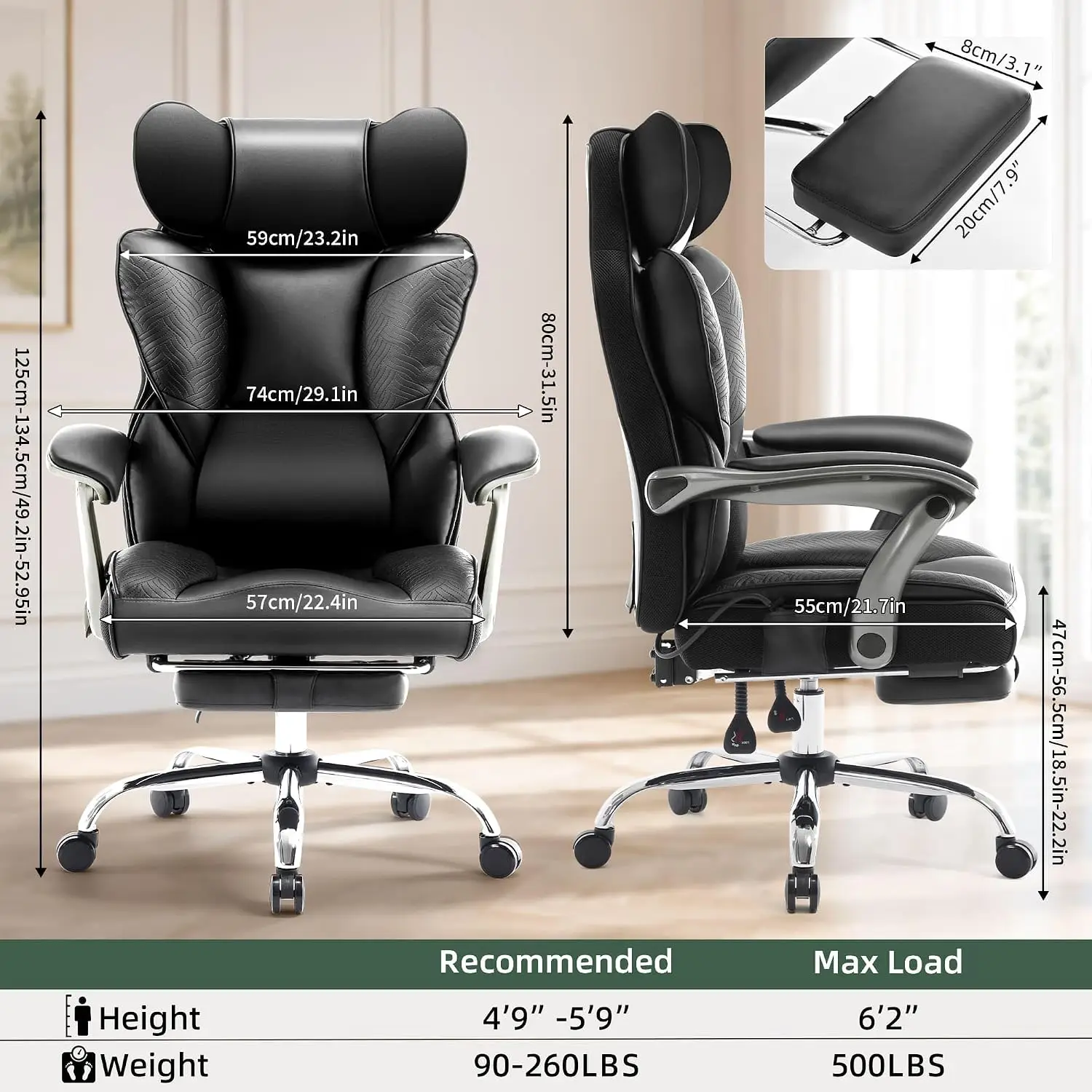 Big and Tall Desk Chair Executive Office Chair with Comfy PU Leather, Customized