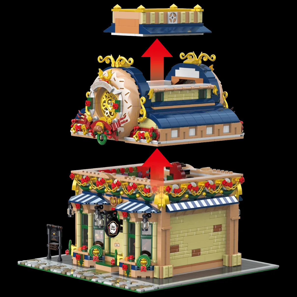 MOC – ensemble de blocs de construction de maison d'atelier de desserts médiéval, magasin de fleurs français, jouet d'architecture pour enfants, cadeau d'anniversaire