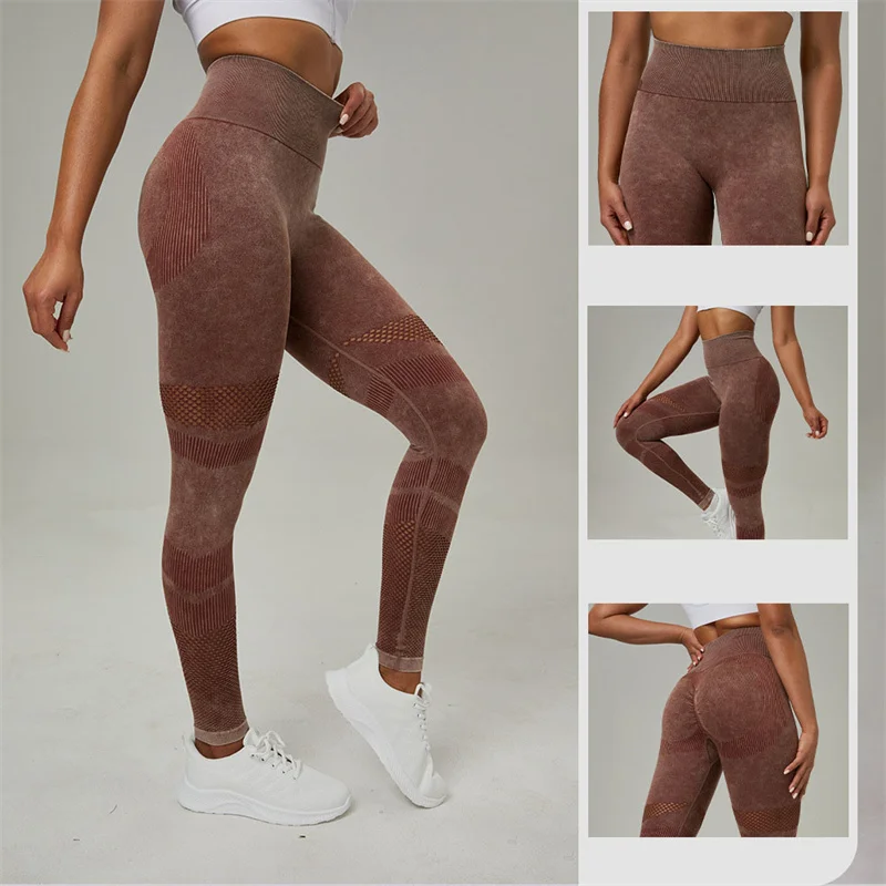 

TRY TO BN Seamless Leggings Yoga Pants Washed Frosted Hollow Fitness Sports Women High Waist Leggings Workout Gym Clothing Tight