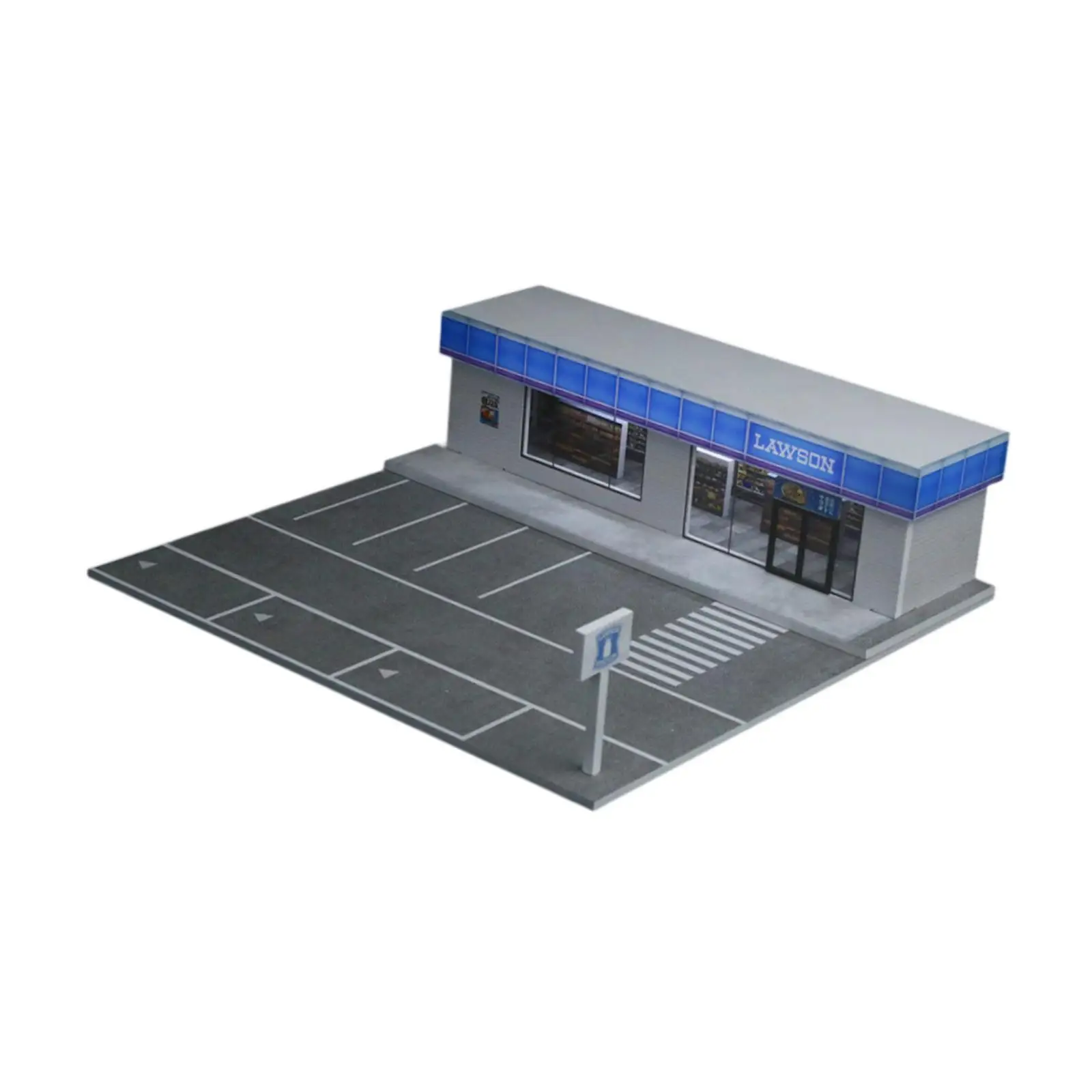 1 64 Diecast Car Display Case Convenience Store Scene Model with Parking Lot for Mini Vehicle Collection Home Office Decor