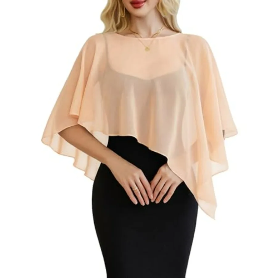 

Avidlove Women's Chiffon Capelet Batwing Sleeves Elegant Evening Wedding Shawl Wrap Sheer Mesh Asymmetric Hem Formal Cover Up
