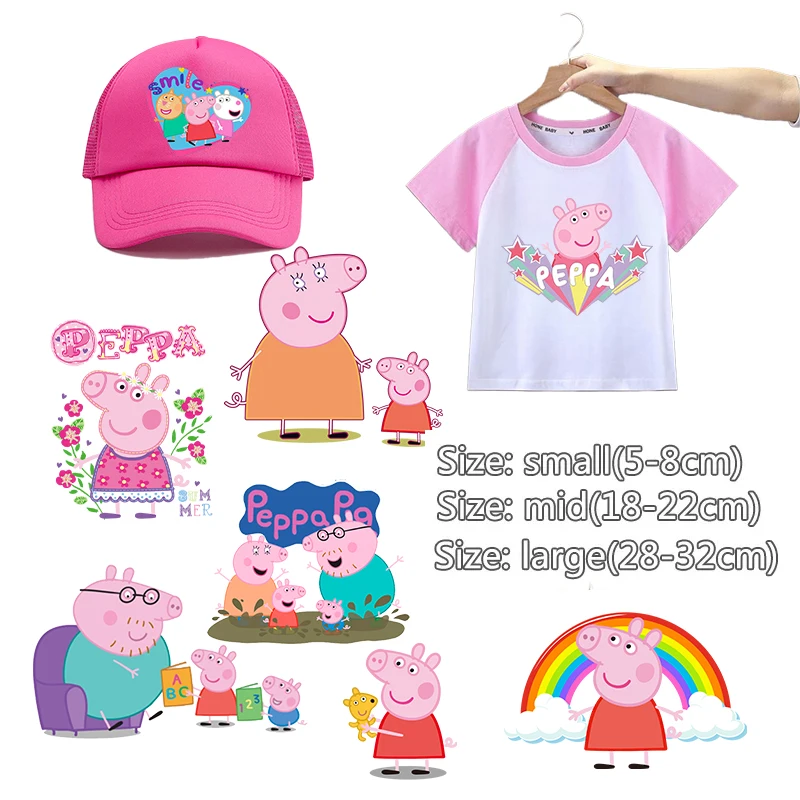 

Peppa Pigs Hot Transfer Clothes Sticker Cartoon DIY Iron on Clothes Patches T Shirt Hoodie Appliques Patches Heat Transfer Gift