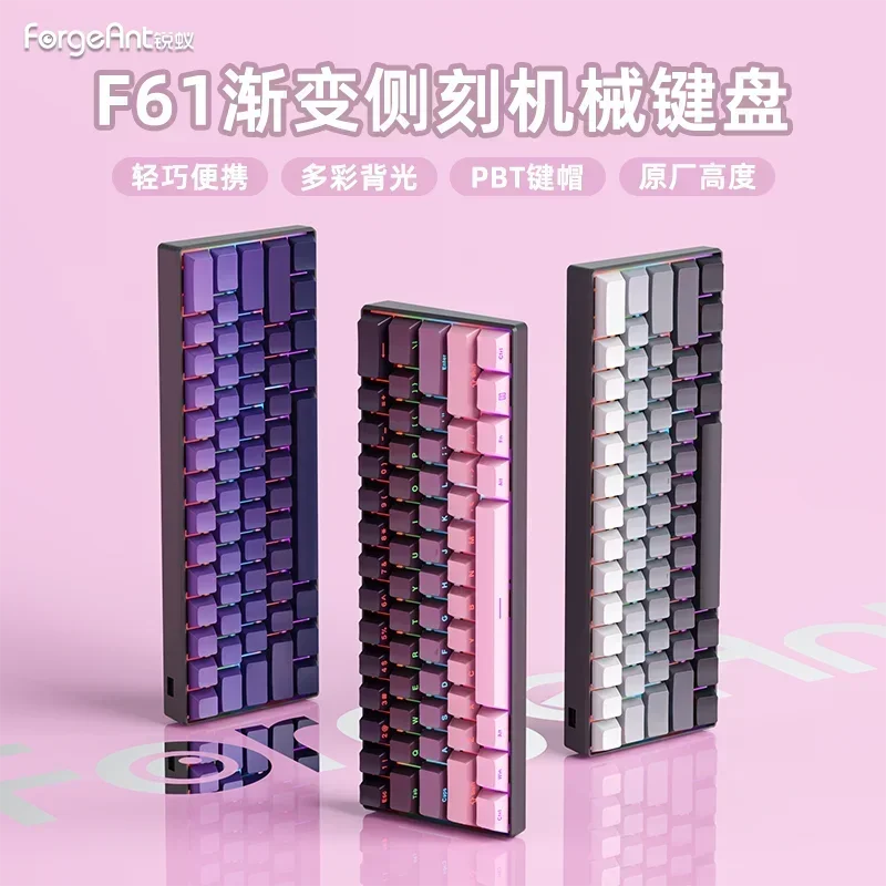 Forgeant F61 Mechanical Keyboard 61Key Portable Wired Keyboard Gradient Keyboard Keycaps PBT Keyboard Office Game Keyboard Gift