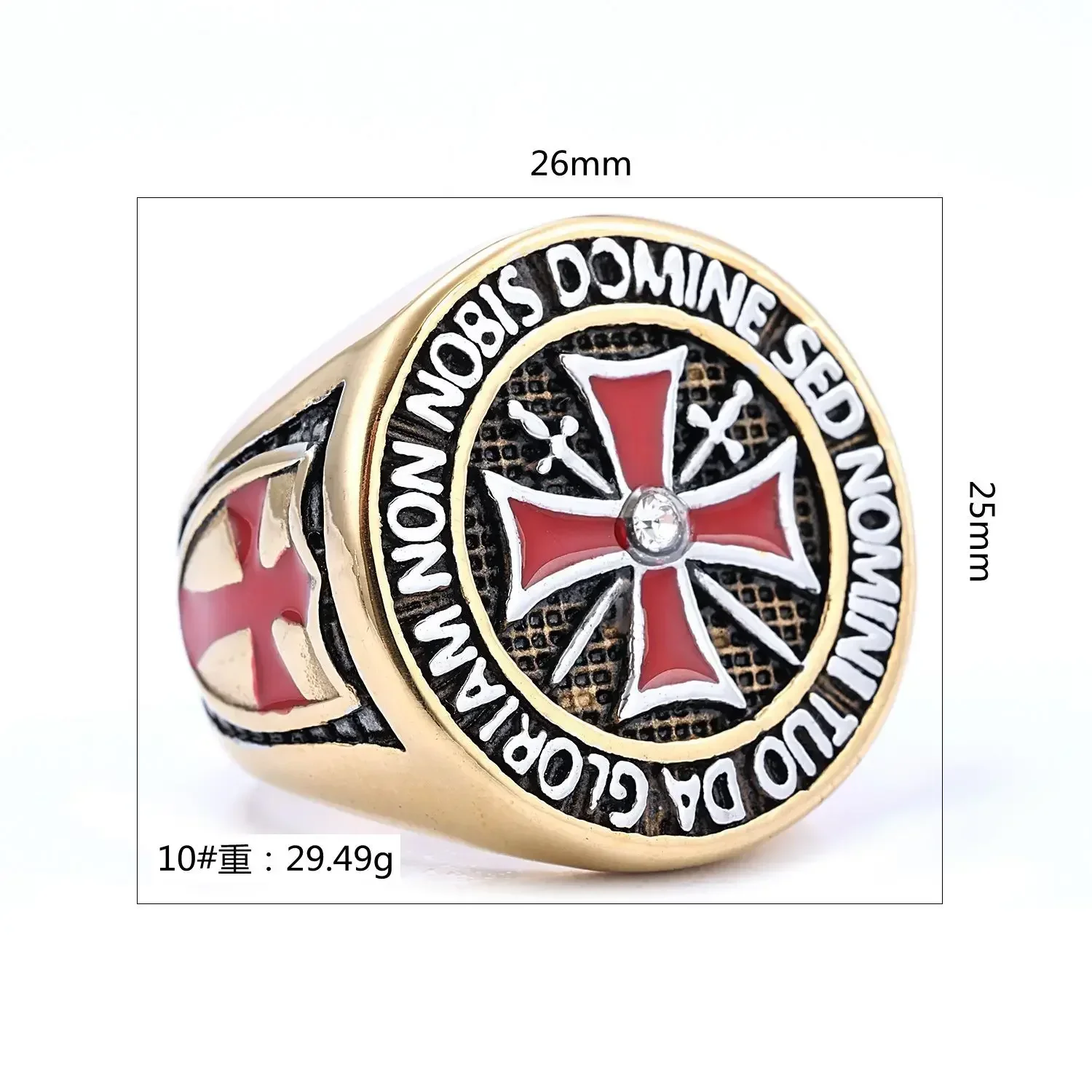 CHUANGCHENG Gold Plated Cross Knights Templar Masonic Stainless Steel Rings Size 7-15