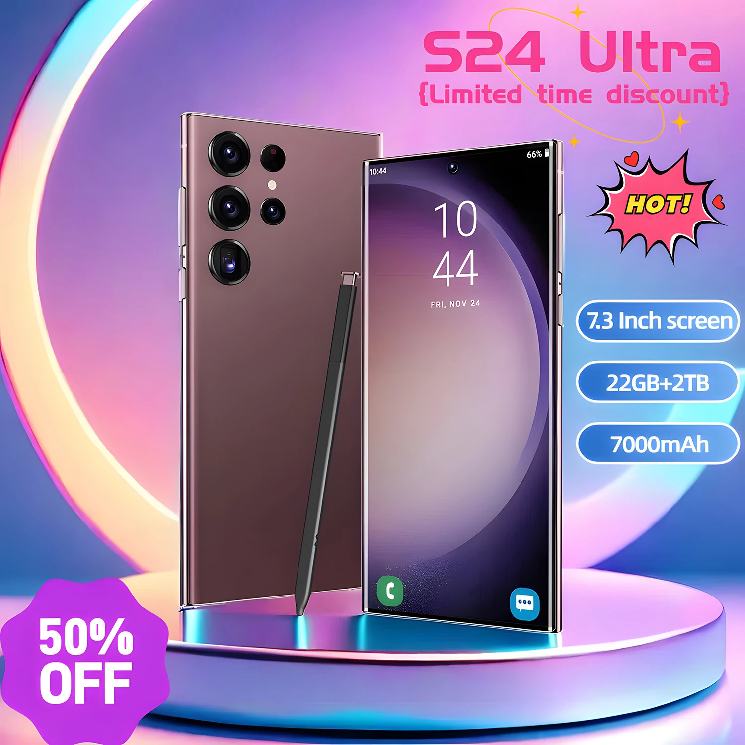 2025 New S24 Ultra samrt 5g mobile phone 7.3-inch high-definition Face Recognition 7000mAh Hot Android Global Version Cellphones