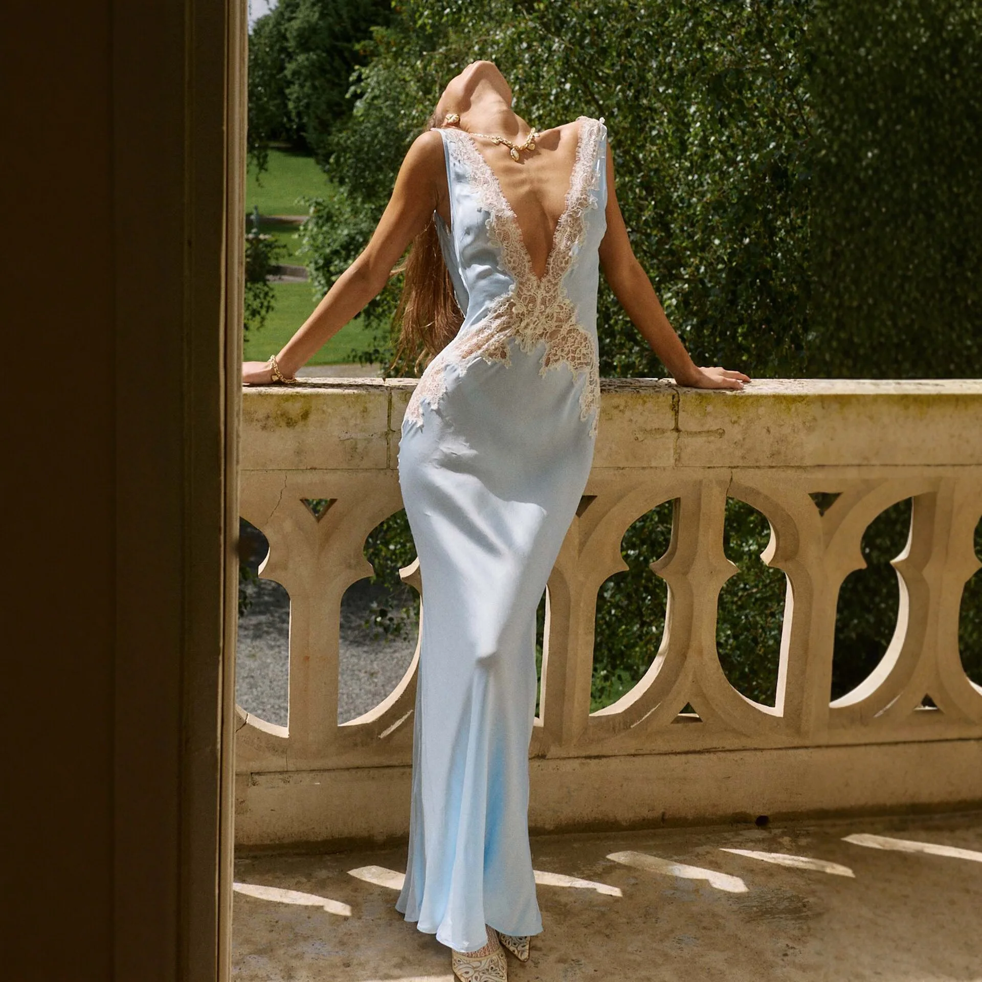 Erotogenic Deep V Lace Patchwork Satine Strap Long Clothes Smart Fit Mermaid Evening Gown. Sleeveless Y2k、 Luxury Lace Clothes