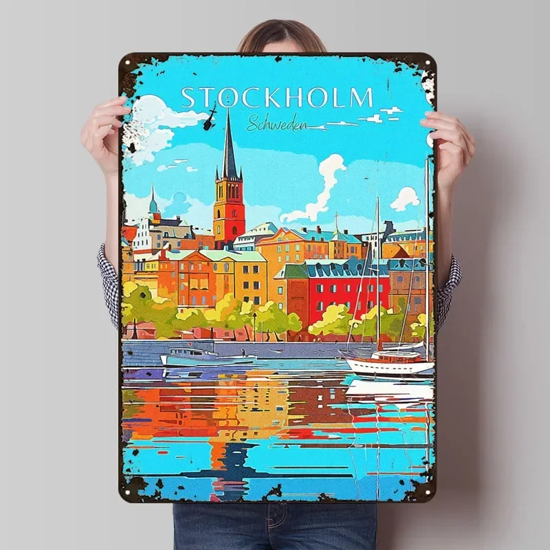 Стокгольм Швеция путешествия металлический знак пейзажный постер украшение гостиной на заказ жесть таблички для настенного художественного украшения ретро