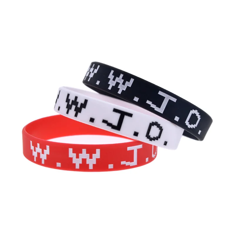 50 Pcs WWJD Silicone Bracelet 1/2 Inch Wide Christian Jesus Bangle Jelly Color Adult Unisex Wristband