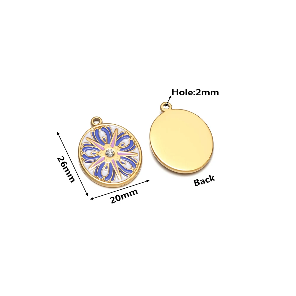 3Pcs Stainless Steel Oval Enamel Charms Flower Pendants for Women DIY Jewelry Making Necklaces Findings Bracelets Accessories