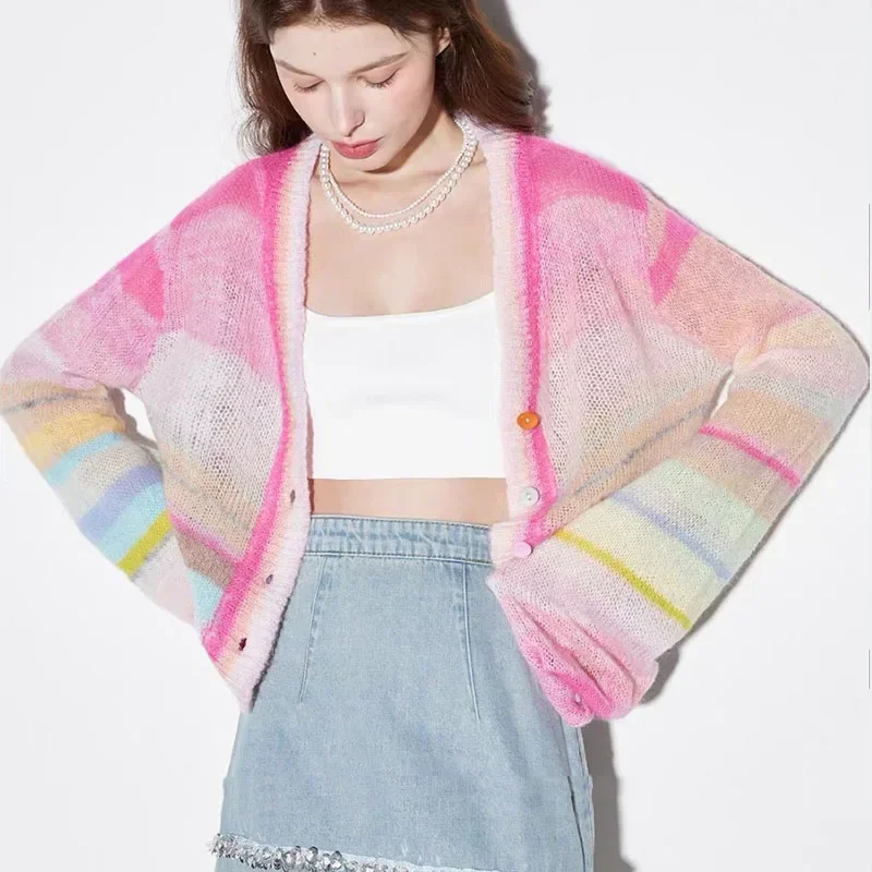 

Розовый свитер с v-образным вырезом допамина, вязаный кардиган, женский осенний 2021, корейская новая модная возрастная куртка, одежда