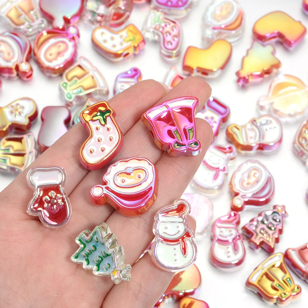 

10 шт., рождественская серия, акриловые бусины Санта-Клауса, снеговика, свободные бусины-разделители для изготовления ювелирных изделий, сделай сам, рождественские подарки, аксессуары