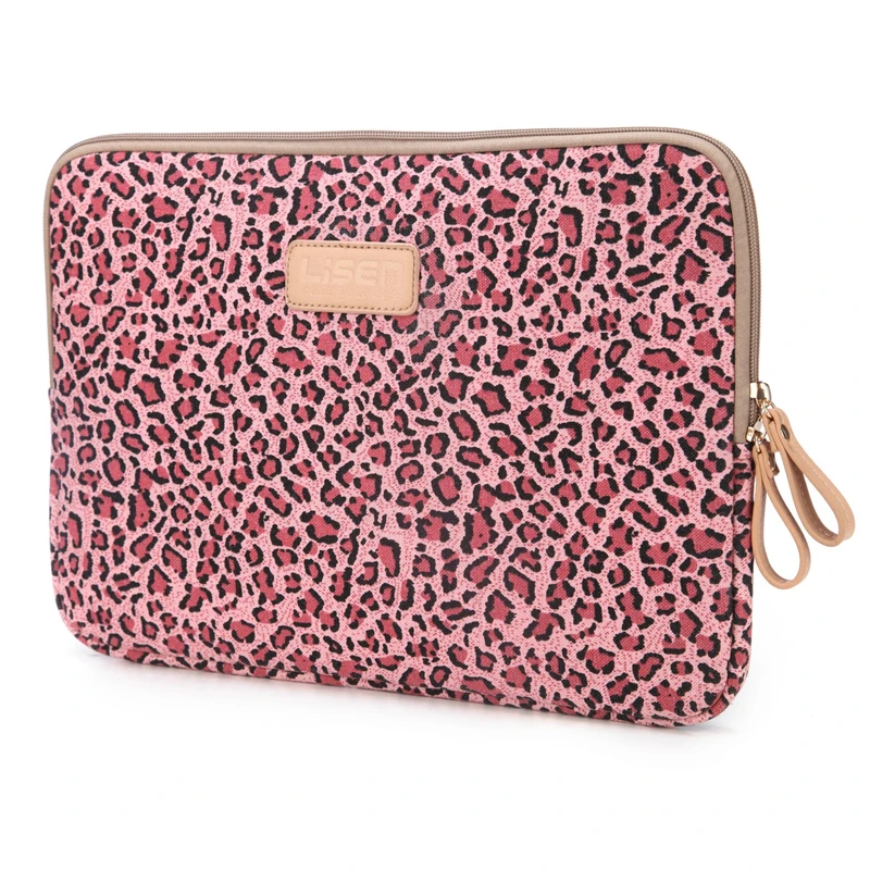 Brand Lisen Laptop Bag 13.3,14,15.6Inch, Leopard Canvas Sleeve Case For MacBook Air Pro, Lady Women Handbag Notebook,Dropship