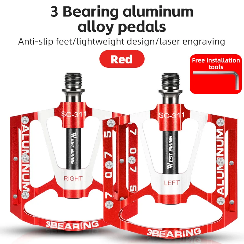 WEST BIKING Ultraleichte Fahrradpedale 3 Lager MTB Rennrad 7075 Aluminiumlegierung Rutschfeste Flachpedale Mehrfarbige Fahrradteile