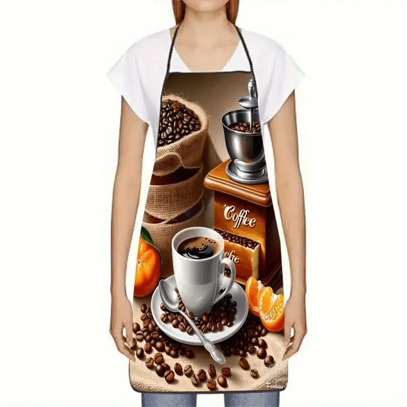Kitchen apron 1pc with coffee-themed pattern, suitable for men and women and family kitchens