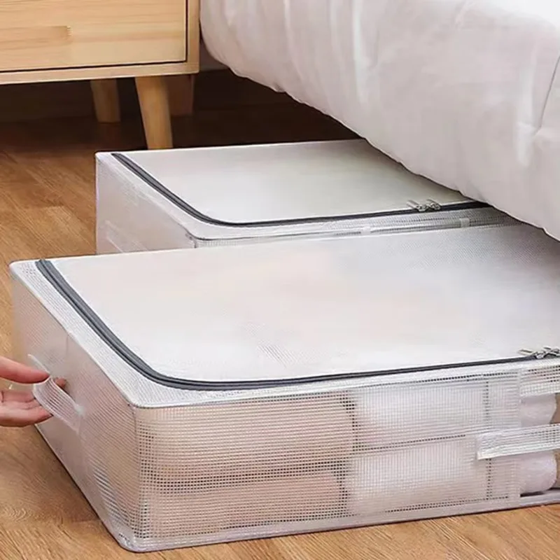 Underbed PVC Mesh Storage Box, Clear Visible Bin, Heavy-Duty Organizer for Shoes, Seasonal or Household Storage