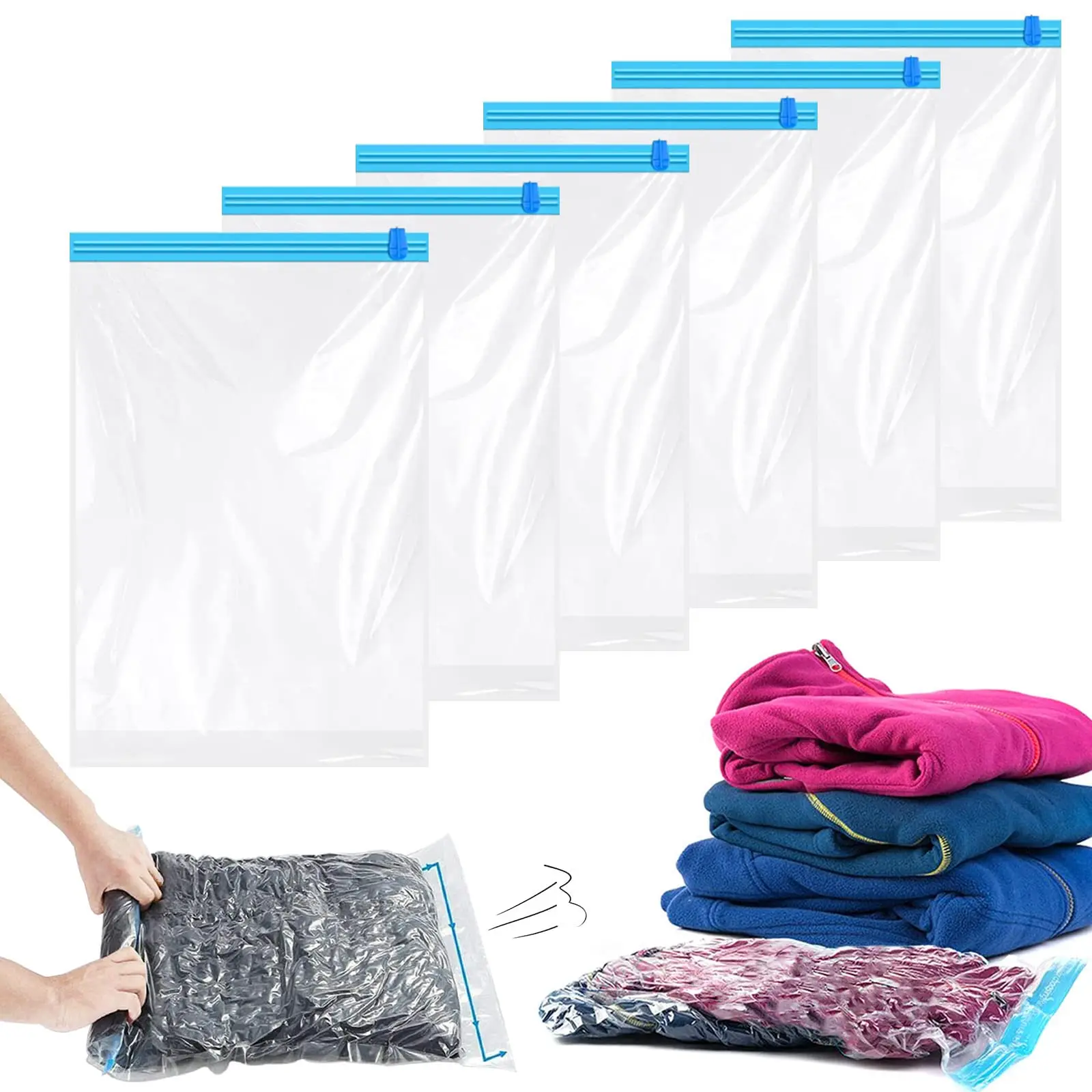 

6/12 PCS Compression Bags for Travel, Hand Roll Vacuum Packing Bags for Travel, Clothing, Luggage, Home Organizers Storage Bags