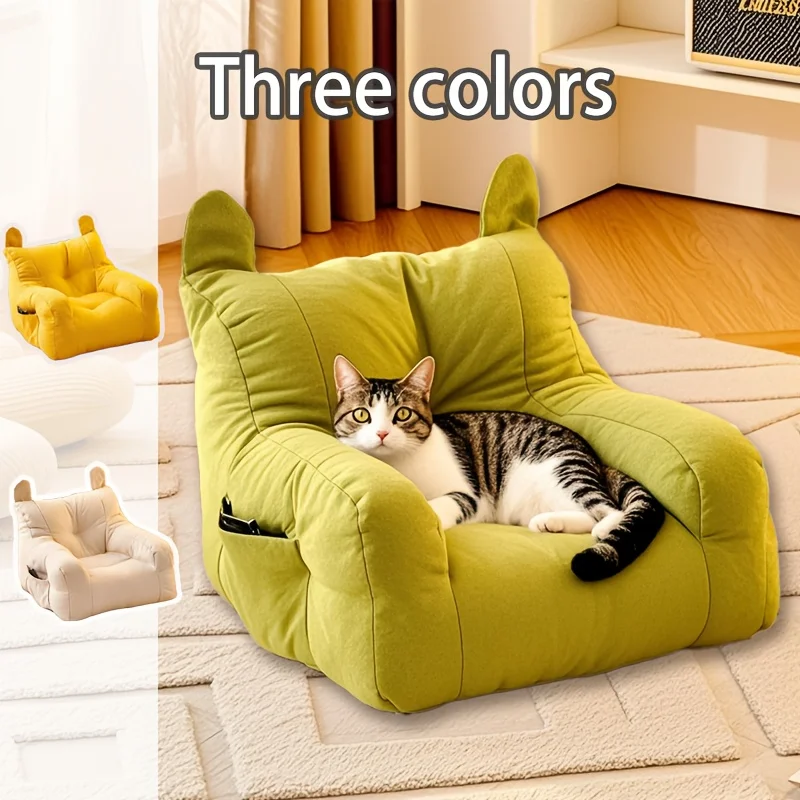 

Orthopedic Plush Cat & Small Dog Sofa Bed - 3 Color Options with High-Density Cushion | Modern Linen-Blend Pet Bed for Living
