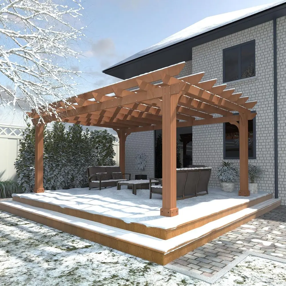 

12x14 T Wooden Pergola with lat Roo, CeWood Gazebo with Stakes Included, Outdoor Garden Shelter or Patio, Deck, Backyard, Lawn