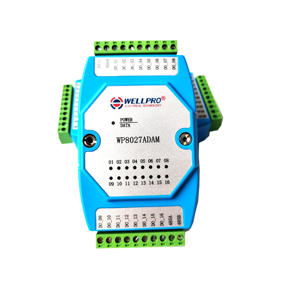 16 channels Digital output module Optocoupler isolated 16 DO RS485 MODBUS RTU communications Wellpro WP8027ADAM