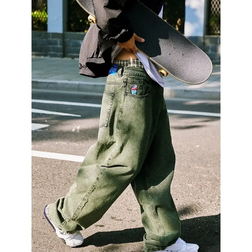

Y2k Little Red Man Jeans Loose Straight Vintage Skateboard Wide Leg Denim Pants Embroidery Pattern Mens Jeans Men Clothing