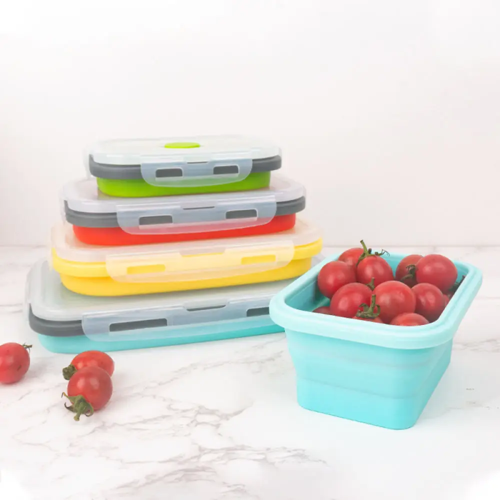 Space Saving Collapsible Silicone Food Box Non Reusable Bento Lunch Container For Office Workers Students
