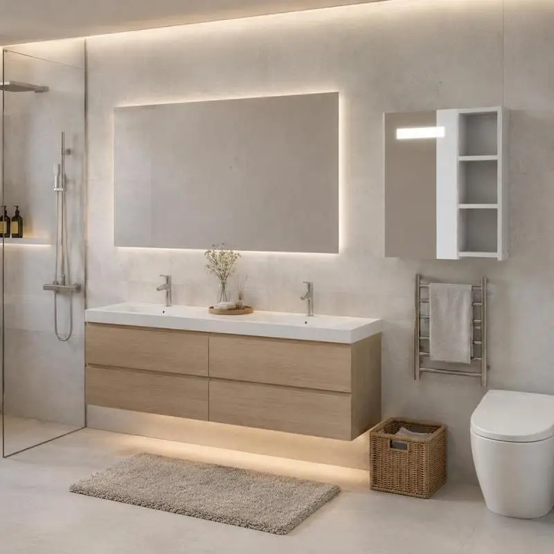 Badezimmerschrank mit Spiegel 45 x 13 x 52 cm, Material Feuchtigkeitsbeständiges Holz, Struktur mit, Lokaler Versand