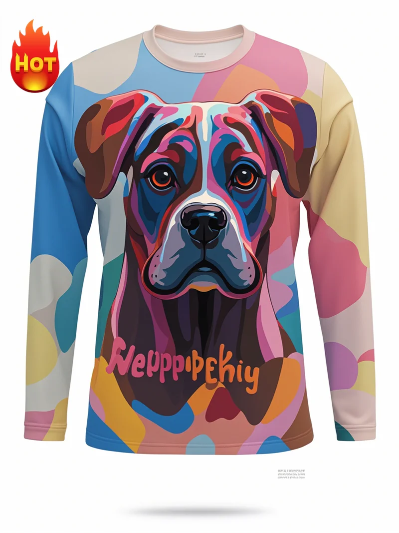 3D Print Dogs Graphic T-shirt Men Women Fashion Casual Oversized Long Sleeve T-shirt Harajuku Holiday Fun Round Neck Y2k Tops