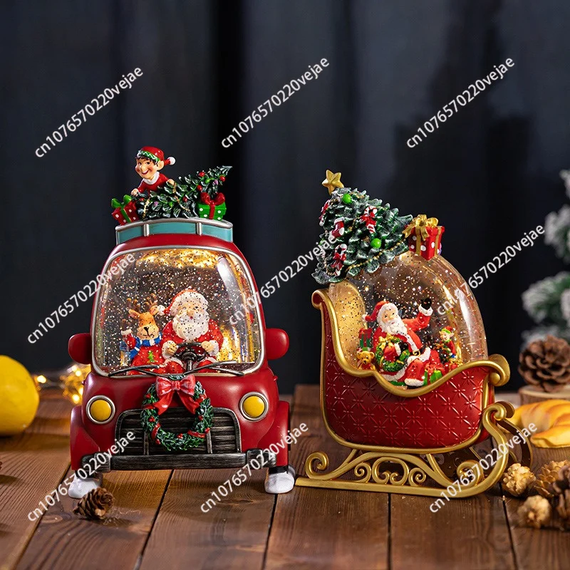 Christmas music box crystal ball old man scene snow car children music box train little boy gift