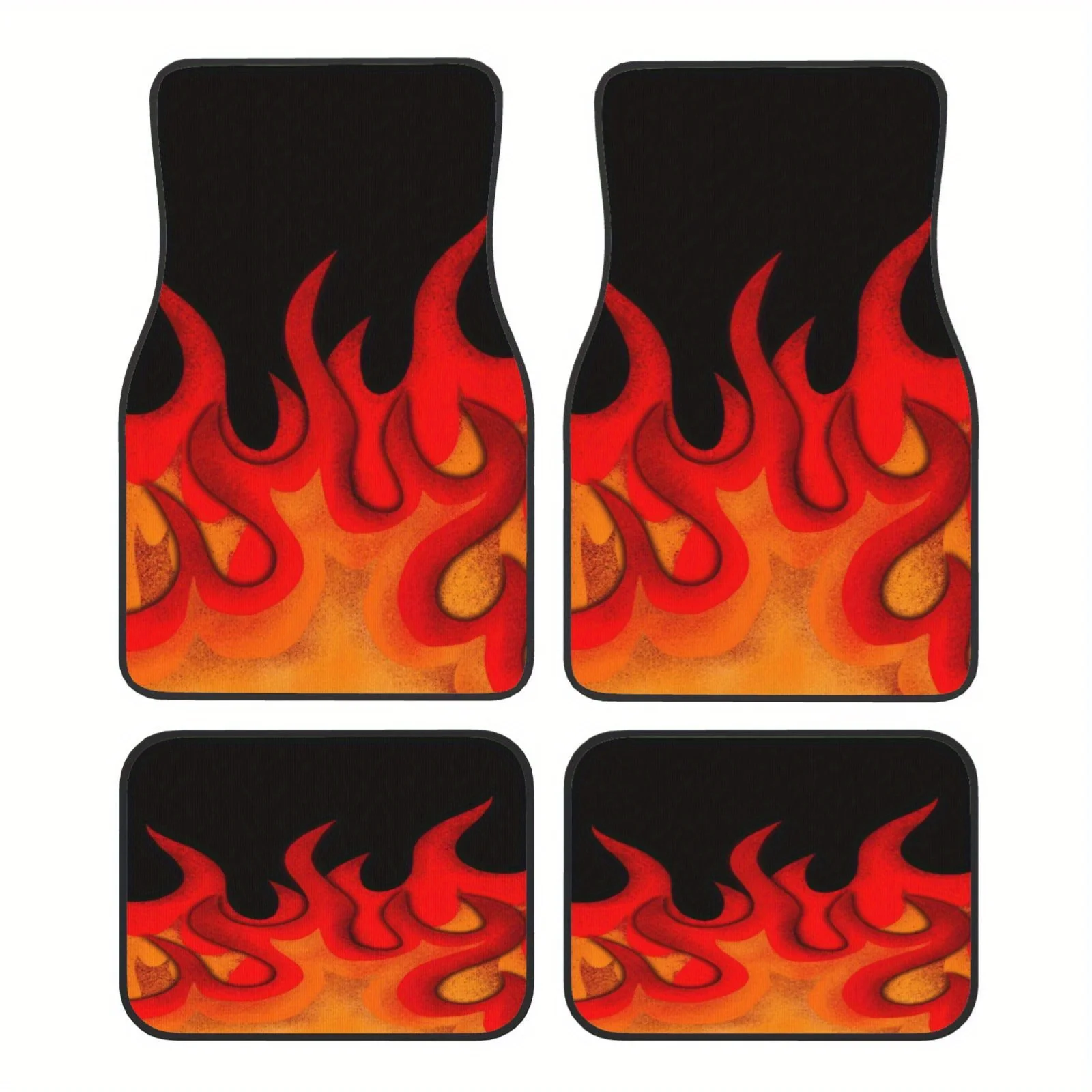 

4pcs Set--Flame Pattern Car Mats With Crystal Velvet Fabric, Suitable For All Vehicle Models, , Trendy Vehicle Accessory, Premi