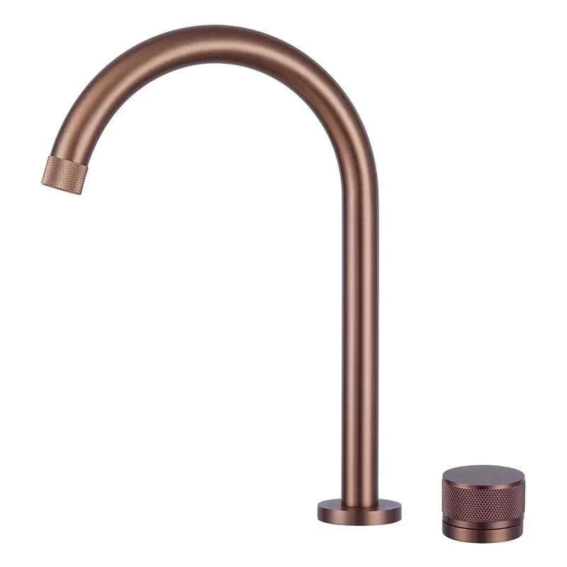 Bathroom Cabinet Split Washbasin Double Hole Faucet Brushed Silver All Copper Minimalist Column Washbasin 2 Hole