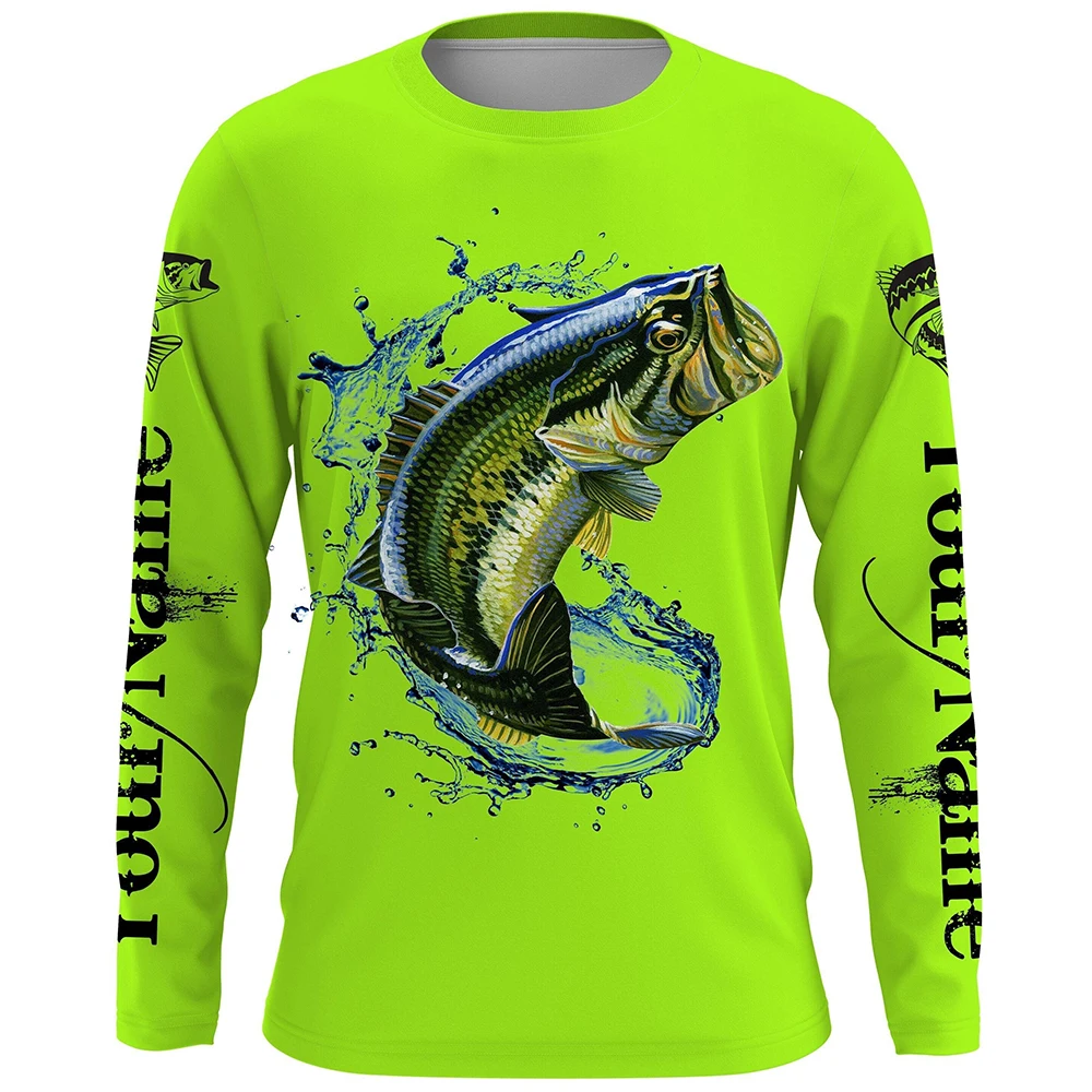 Men's outdoor fishing T-shirt, long sleeved shirt, oversized round neck 3D print, casual and fashionable