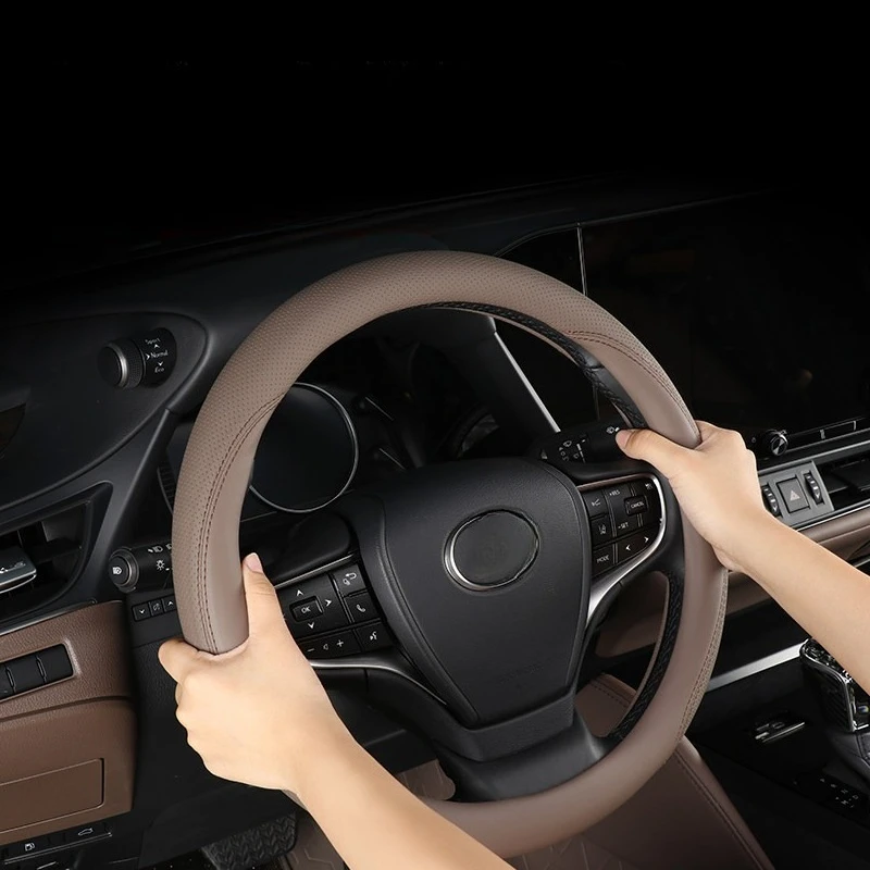 For Lexus ES200 ES300h Steering Wheel Cover Anti Slip Sweat Absorbent Ultra Thin Nappa Leather Four Seasons Universal Fit
