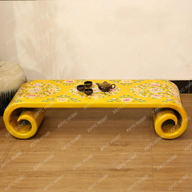 Solid wood coffee table new Chinese tea table antique paint hand-painted short table
