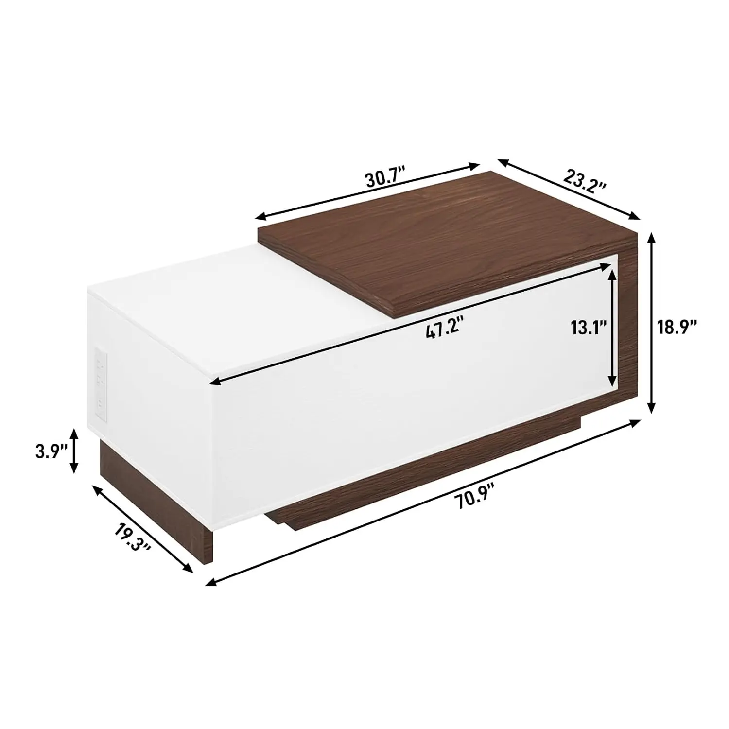 طاولة قهوة قابلة للتمديد مع قاعدة شحن، طاولة قهوة قابلة للرفع مقاس 47.2 بوصة - 59 بوصة مع مساحة تخزين مخفية، طاولة مركزية لتوفير المساحة مع