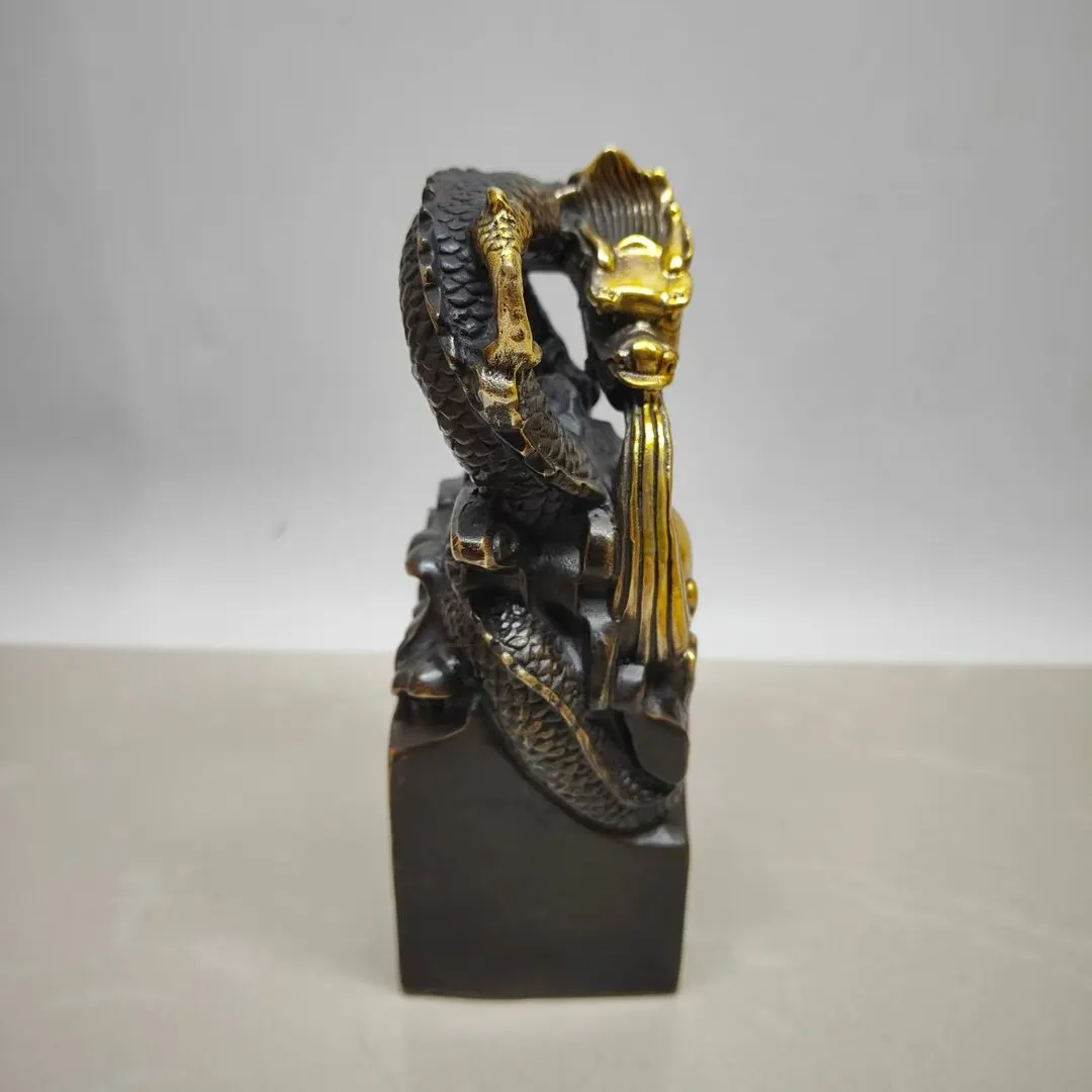 

Vintage Brass Dragon World Tour Seal Ornament Feng Shui Craft Home Office Decoration