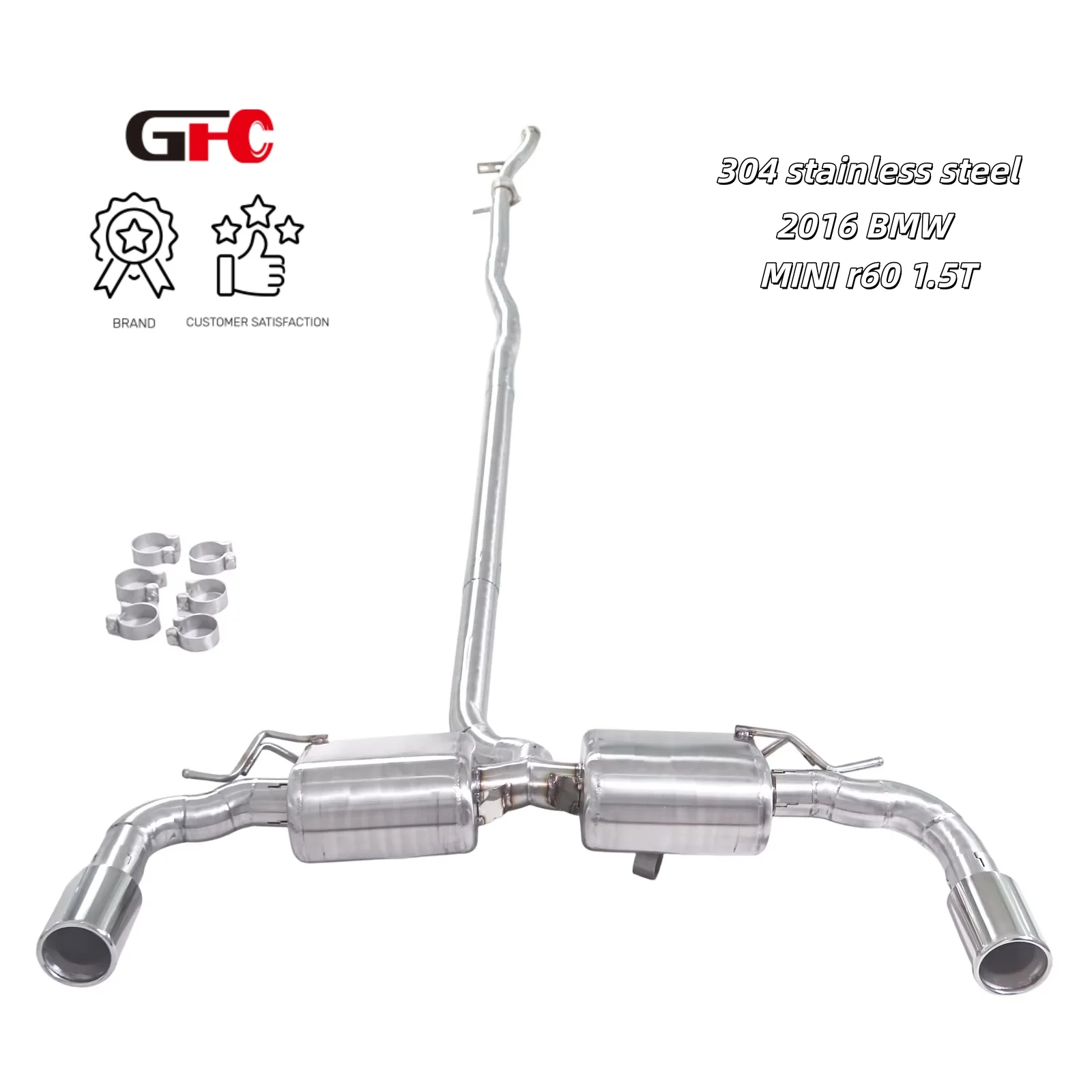 

GFC catback SUS304 high-performance exhaust system, with valve muffler and 2 tips.Suitable for 2016 BMW MINI r60 1.5T.