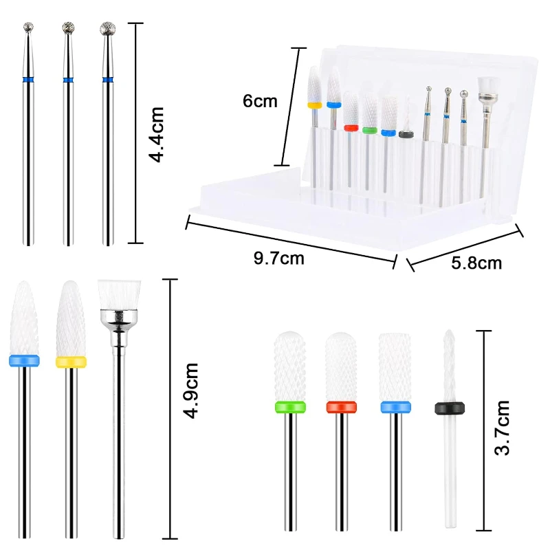 Juego de brocas de cerámica para uñas, accesorios de máquina de manicura para Gel acrílico, limas de uñas eléctricas, herramienta de taladro de pedicura, 10 piezas