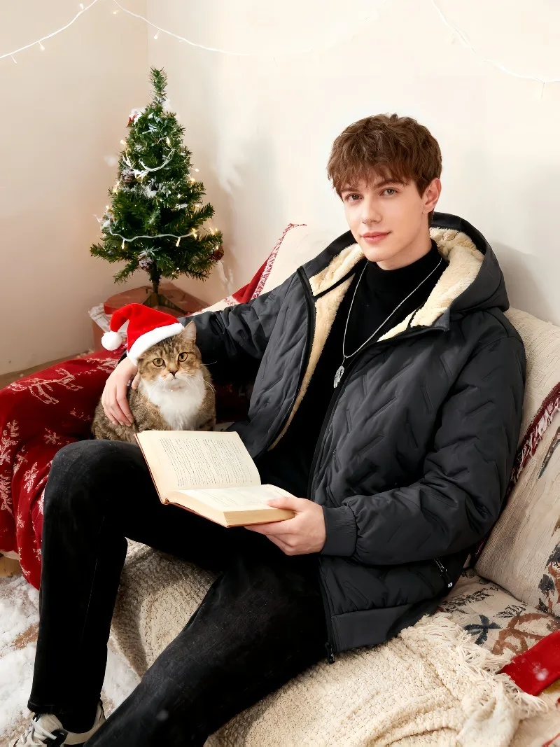 معطف شتوي معزول حراريًا للرجال مع إغلاق بسحاب كامل، ملابس خارجية بغطاء للرأس مقاومة للرياح وقابلة للغسل في الغسالة والطقس البارد #3