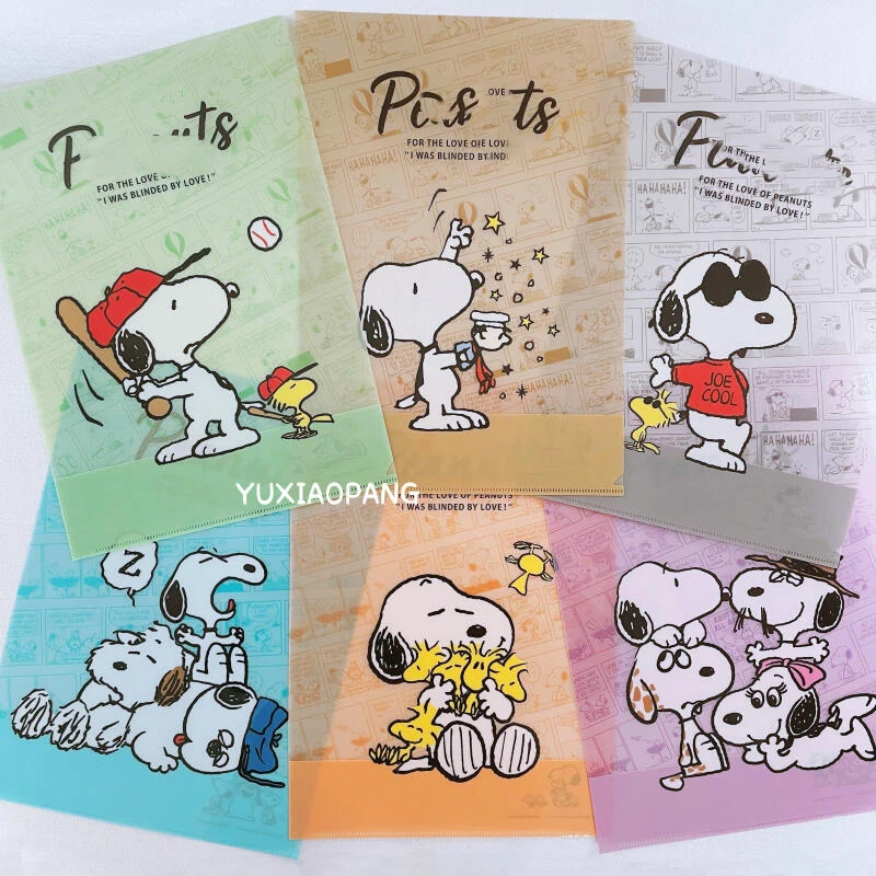 Cartoon Snoopy A4 L-Type File Folder Comic Pattern Single Sheet Document Holder Waterproof Paper Storage Pocket School Office