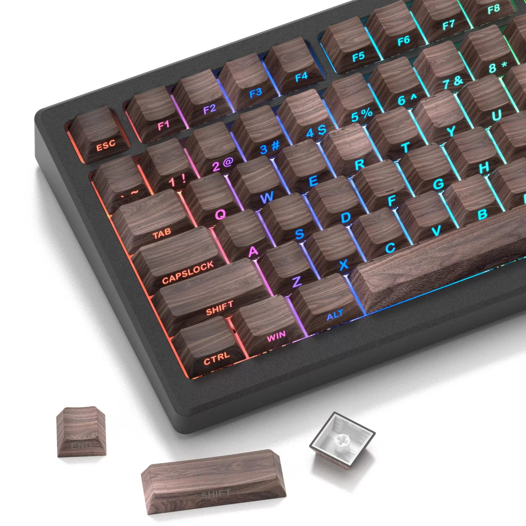 XVX Side Print Backlit Wooden Patten 5 Side Dye-Sub PBT Keycap RGB Cherry Profile For Cherry MX 136 keys