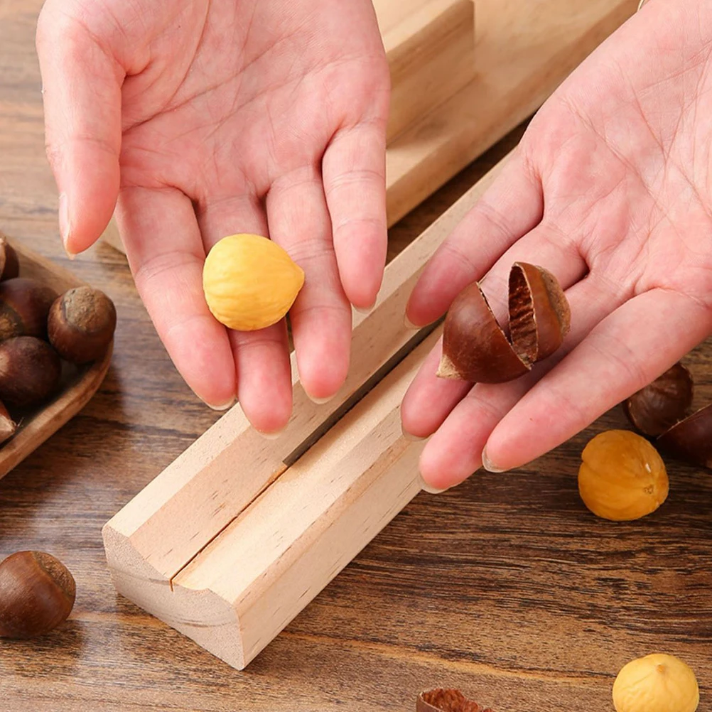 

1 Pair Wooden Nut Opener Chestnut Shelling Tool Manual Nutcracker For Walnuts Chestnuts Sheller With Ergonomic Handle Stainless